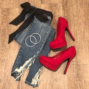 Red Faux Suede 5in Heels Size 6 1/2